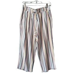 Royalty For Me Women's Size S Linen Blend Multicolor Striped Baggy Capri Pants
